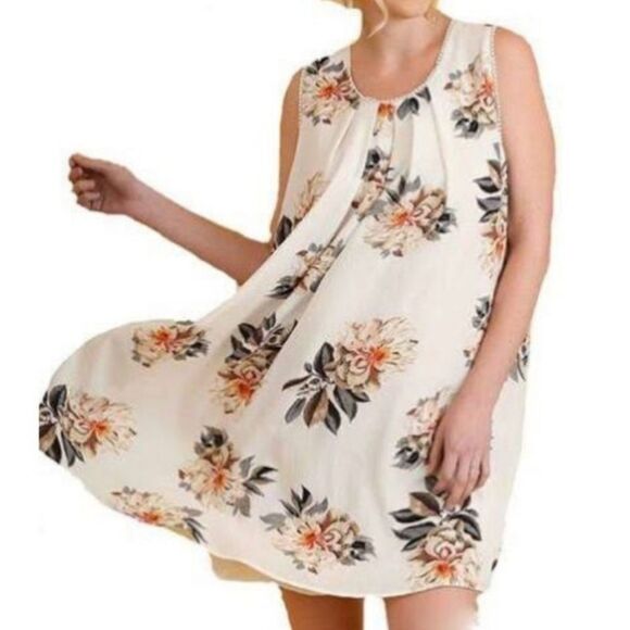 🔹️Umgee Cream Floral Print Boho Sleeveless Dress Small - Picture 1 of 12